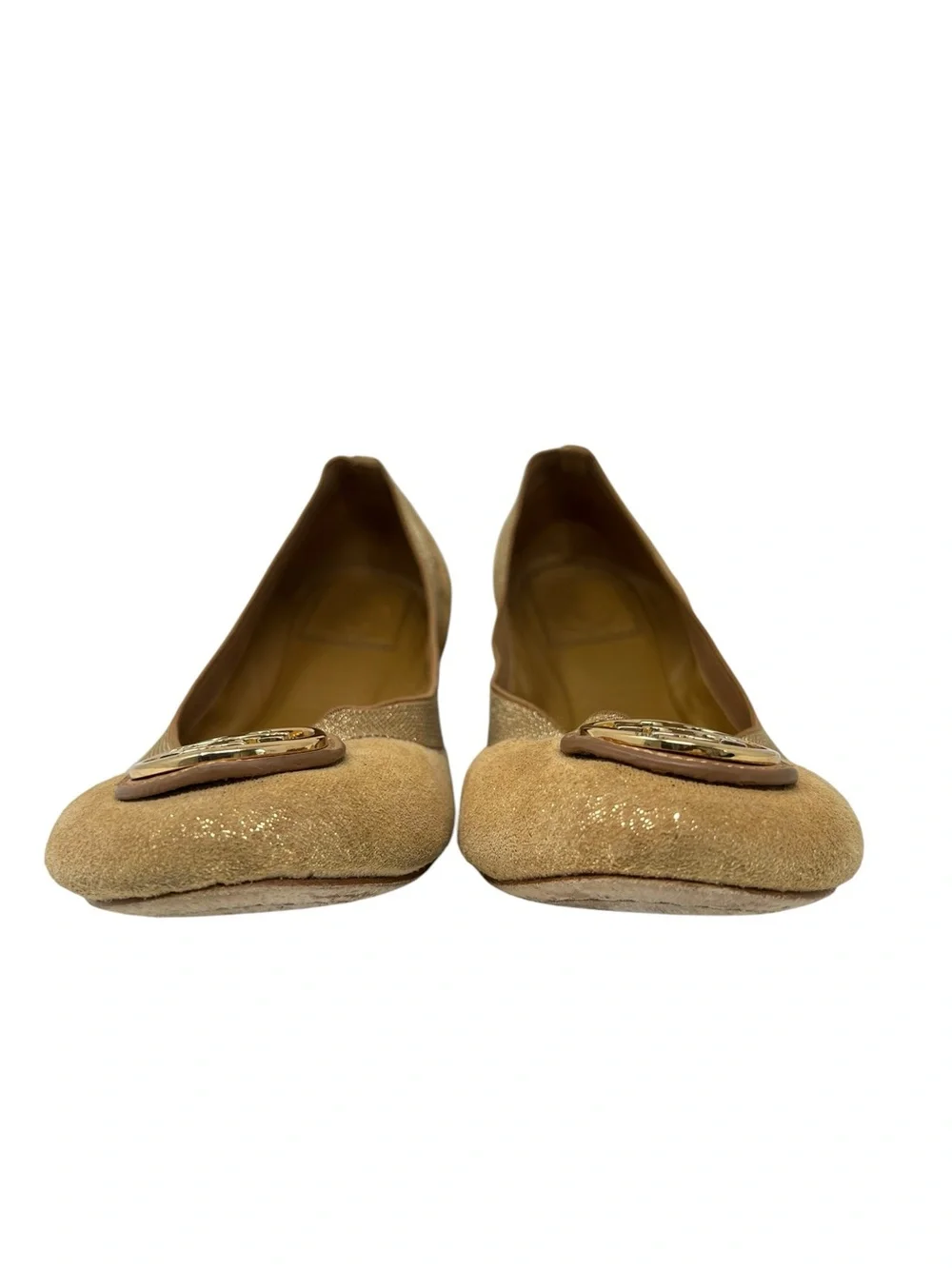 Tory Burch Shimmery Gold Logo Ballet Flats